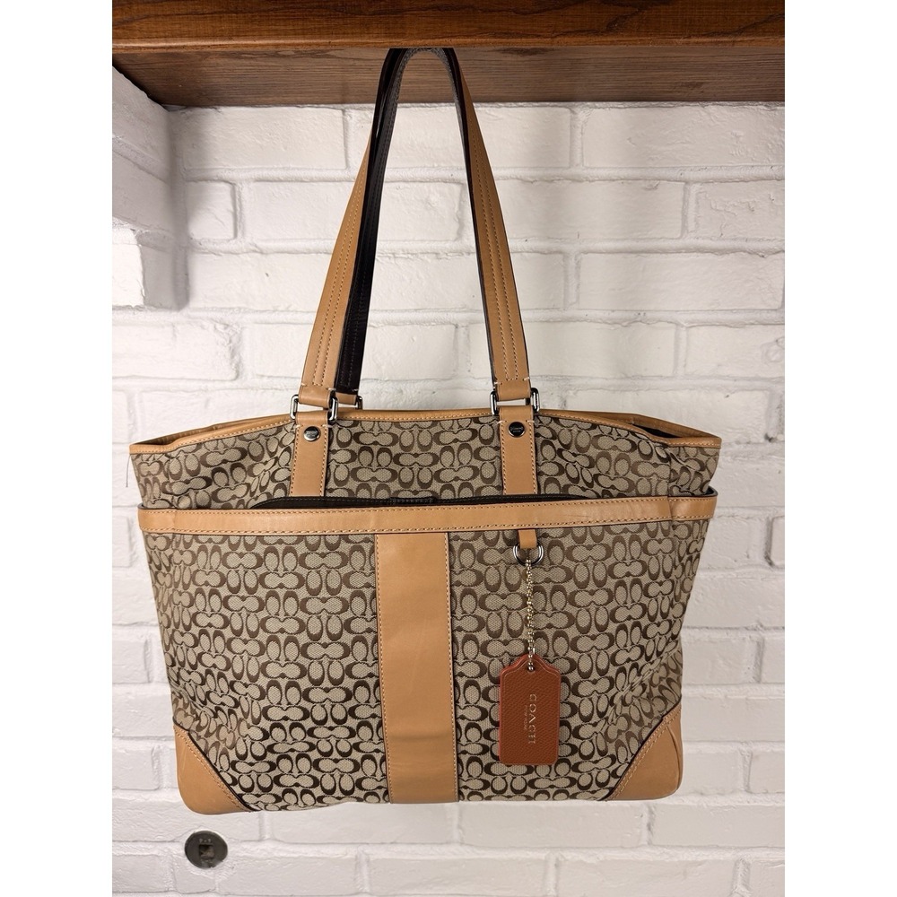 Coach F77156 Signature C Jacquard Large Tote Diaper Bag Tan Brown Y2K